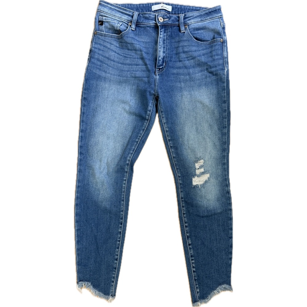 KanCan High Rise Skinny Jeans Distressed Frayed Tulip Hem KC9244UM Blue 13/30